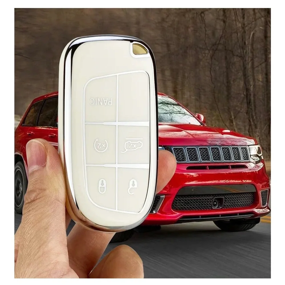 White Key Fob Cover for Jeep Grand Cherokee Compass Cherokee Renegade Keychain